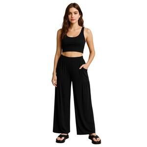 Sea & Anchor Black Wide-Leg Pants Size Large  Pockets Y2K Lounge